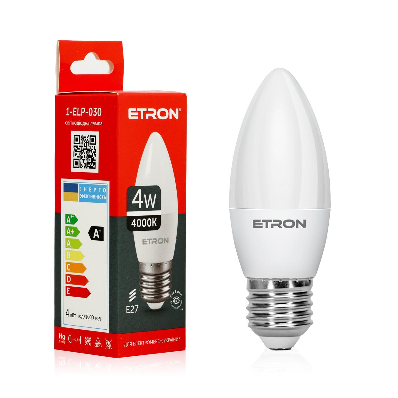 LED лампа 4W E27 C37 220V 4200K ETRON 1-ELP-030 денного світла, фото 1