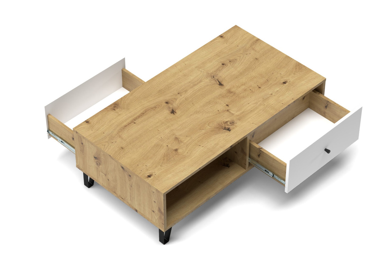 Журнальний столик  Bollo 11  Accord на металевих ніжках, колір  дуб артізан/білий матовий MDF