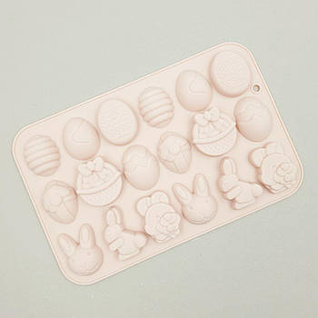 Силіконова форма для цукерок Великоднє асорті (яєчка, кошик,зайчики) - 18 шт