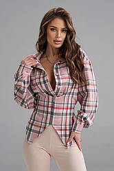 Сорочка в клітинку з імітацією корсета спереду