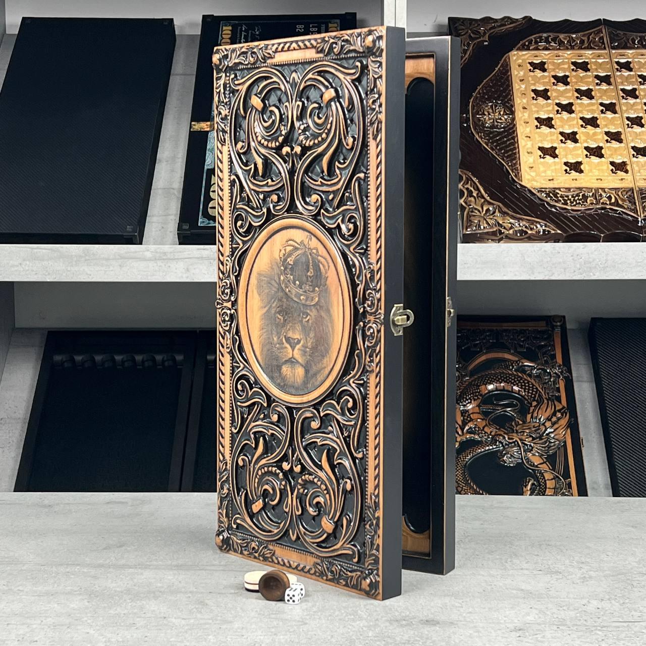 Нарди дерев'яні ручної роботи Лев 50×23 см нарди довгі та нарди короткі, фото 1