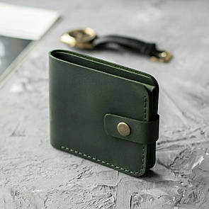 Гаманець Comfort Green зелений із натуральної шкіри Crazy Horse з монетницею та фіксацією на кнопці