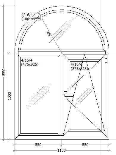 Вікно металопластикове 1100х1550мм Арка трьох камерне - фото 1 - id-p495645184