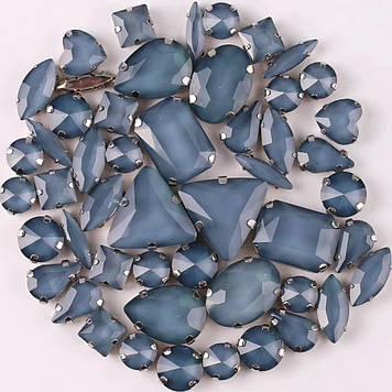 Набор страз в cеребряных цапах Smoked Blue *50шт