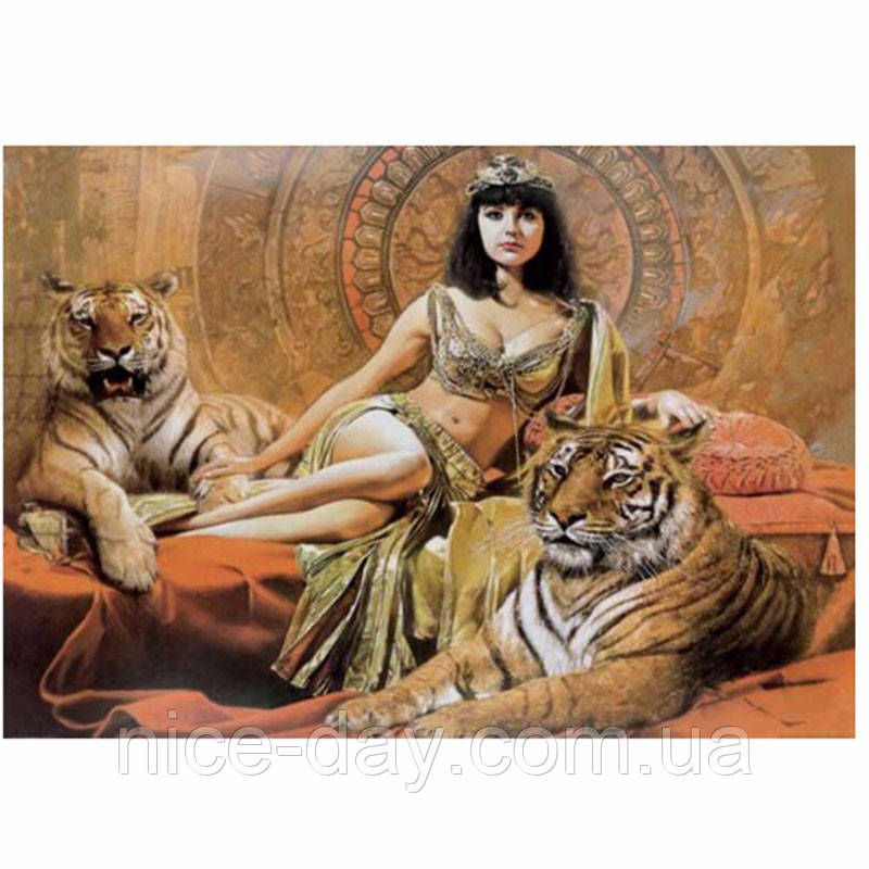 Картина для малювання камінням Diamond painting Алмазна вишивка "Приборкач тигрів" 