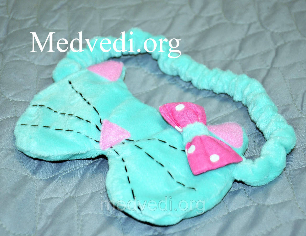 Детская повязка (маска) для сна, котик, бирюзовая, из плюша - фото 1 - id-p60869412