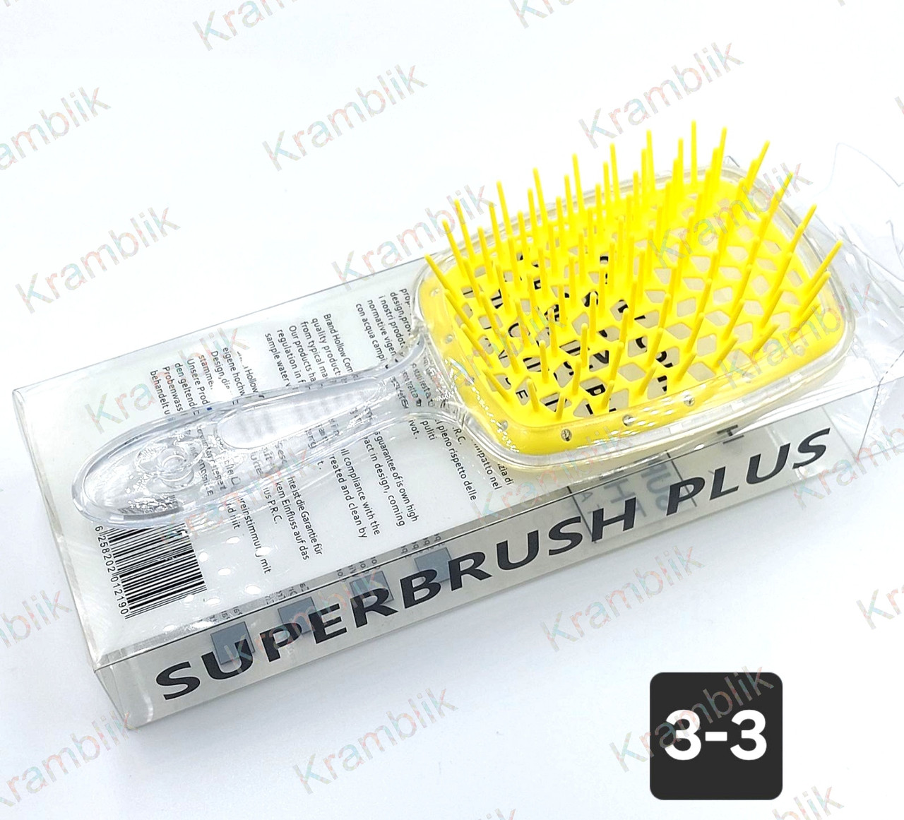 Гребінець для волосся SUPERBRUSH прозорий, масажна щітка для голови жовта, фото 1