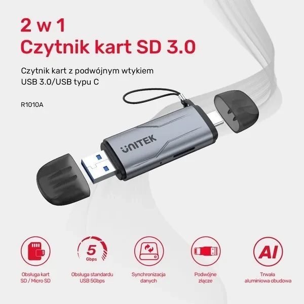 Unitek reader kart SD/microSD USB-A 5Gbps/USB-C, фото 1