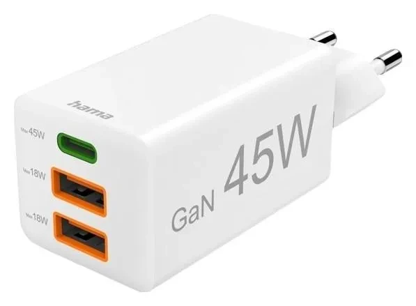 Hama mini GaN 45W PD/QC 1x USB-C, 2x USB-A White, фото 1