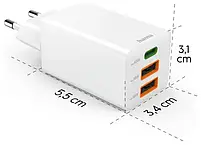 Hama mini GaN 45W PD/QC 1x USB-C, 2x USB-A White, фото 2