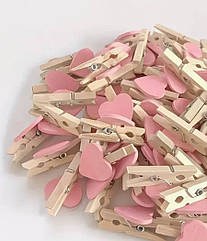 Набір декоративних міні - прищіпок, з рожевими сердечками, 3 х 0,4 см, 10 шт