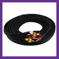 Кабель 3 RCA тюльпани 5м для домашнього кінотеатру та телевізора, мідний екранований шнур із позолотою