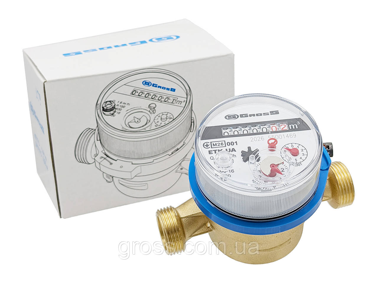 Лічильник холодної води Gross ETK-UA DN15 (1/2") 110 мм 1,6 м³/год R160 Т50 квартирний, фото 1