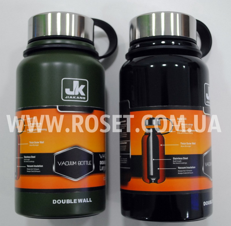 Термос із подвійними стінками — Jiakang Vacuum Bottle 610 мл (Чорний, Олива)