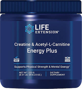 Life Extension Creatine & Acetyl-L-Carnitine Energy Plus / Креатин і ацетил-L-карнітин 233 г BX999