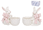 Підставка для яйця порцелянова біла Кролик з ніжно-рожевим бантом 10 см BonaDi