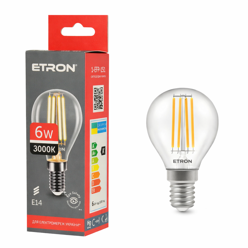 Світлодіодна LED лампа 6W E14 G45 3000K ETRON 1-EFP-151 Filament, фото 1
