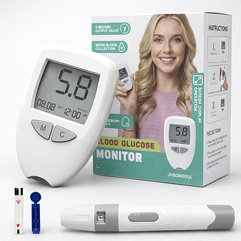 Прилад для вимірювання цукру + 50 тестів, від батарейки, JHBGM001A / Вимірювач цукру в крові / Глюкометр