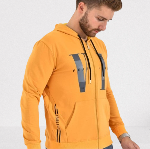 Толстовка чоловіча двонитка олімпійка на блискавці з капюшоном жовта, фото 1