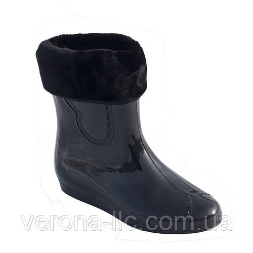 Сапоги резиновые женские силиконовые черные с мехом, цена 490 грн ...