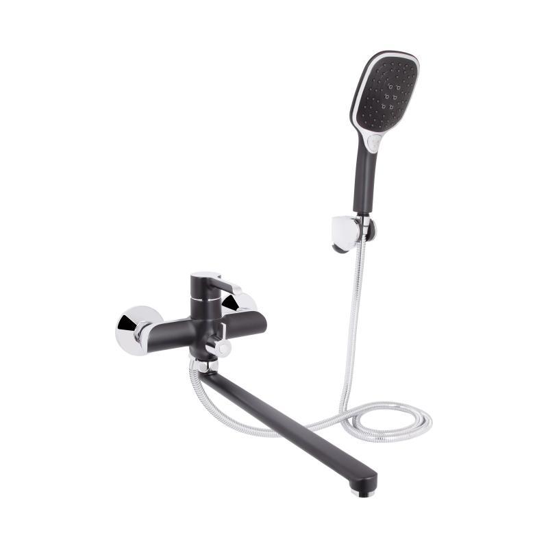 Змішувач для ванни Qtap Grand з поворотним виливом (з душовим гарнітуром) QTGRABCR005 Chrome/Black, фото 1