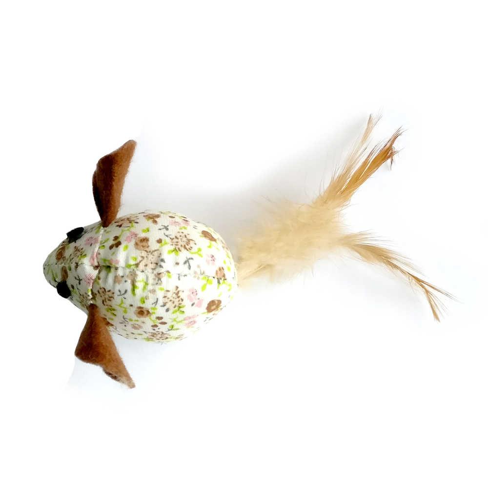 Іграшка для котів CROCI Миша з пером і котячої м'ятою, тканина, 7 см, фото 1