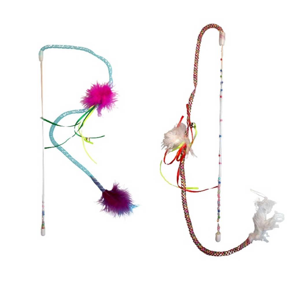 Іграшка для котів TETRAPET Caty funny дразнилка з пір'їнкою та стрічками, 40см, фото 1