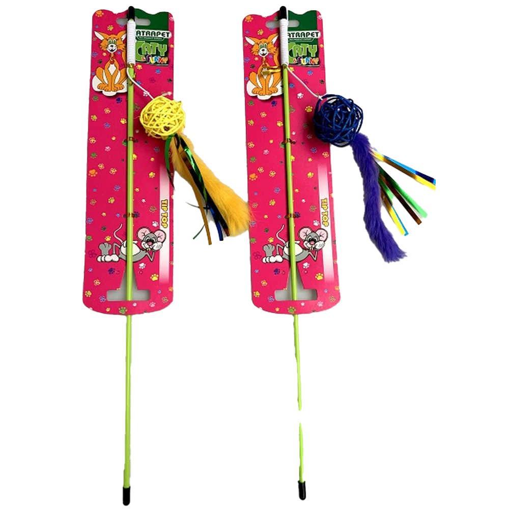 Іграшка для котів TETRAPET Caty funny дразнилка кулька з мішурою та пір'ям, 45см, фото 1