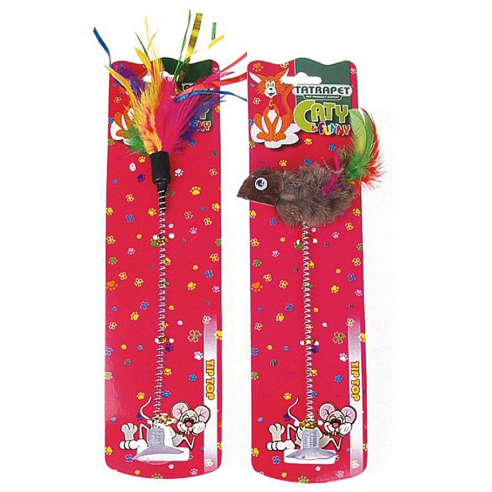 Іграшка для котів TETRAPET Caty funny дразнилка на присосці з пір'ям, 20-27 см, фото 1