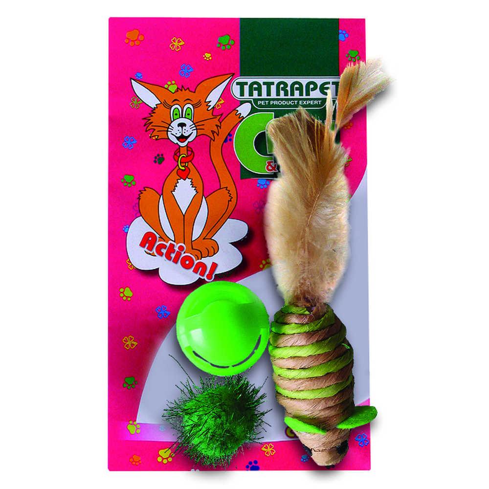 Іграшка для котів TETRAPET Caty funny набір мишка+2 м'ячика, 3,5-6,3см, фото 1