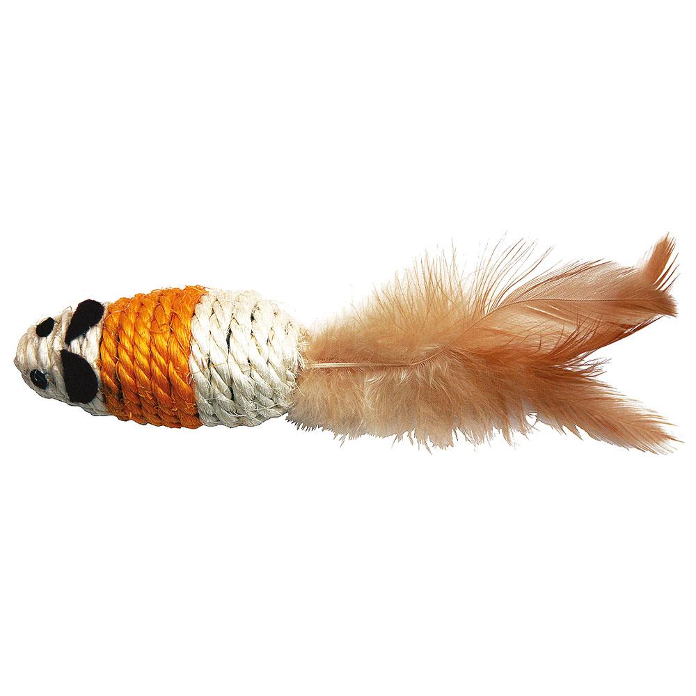 Іграшка для котів TETRAPET, мишка сизаль з пір'ям, 7 см, фото 1