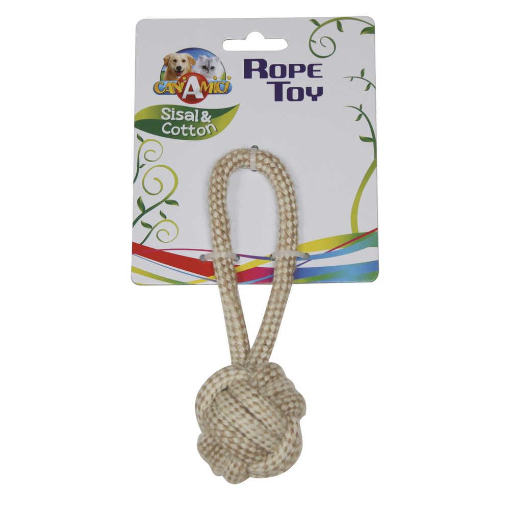 Іграшка для собак CROCI ECO канат грейфер м'яч з ручкою, котон + сезаль, 5х17 см, фото 1