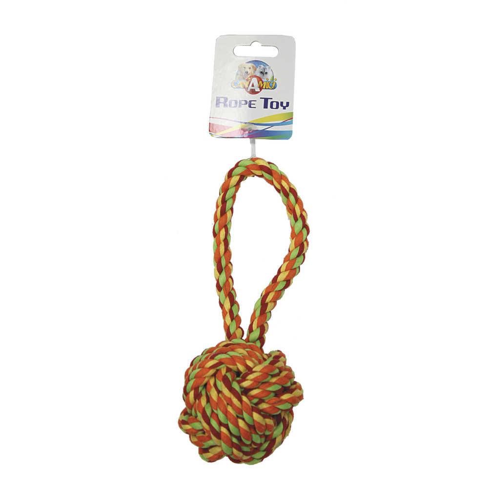 Іграшка для собак CROCI канат грейфер вузловий м'яч з ручкою, 23 см, фото 1