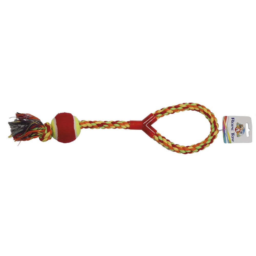 Іграшка для собак CROCI канат грейфер з ручкою і м'ячиком, 43 см, фото 1