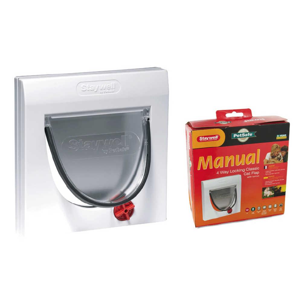 Пластикові двері для кота на вхідних дверях, до 7 кг, 4 режиму, біла, 224х224мм,(з тунелем), фото 1