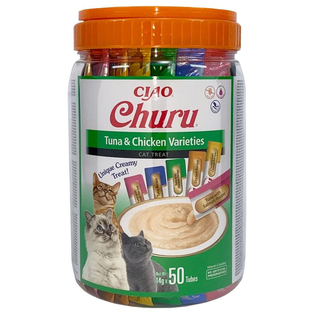 Ласощі INABA "Churu" для котів, вершковий мус в стіках, "Різновиди тунця/курки" * 14 гр (50 шт.уп.) продаж упаковкою, фото 1