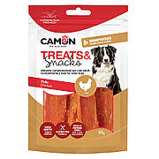 Ласощі для собак CAMON м'ясні в'ялене куряче м'ясо в хрусткій паніровці, 250 гр, 12 см