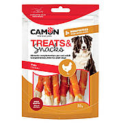 Ласощі для собак CAMON м'ясні кісточки з кукурудзяного крохмалю з куркою, 80 гр, 8 см
