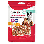 Ласощі для собак CAMON м'ясні шматочки з качки та тріски, 80 гр, 3,5*0,5 см