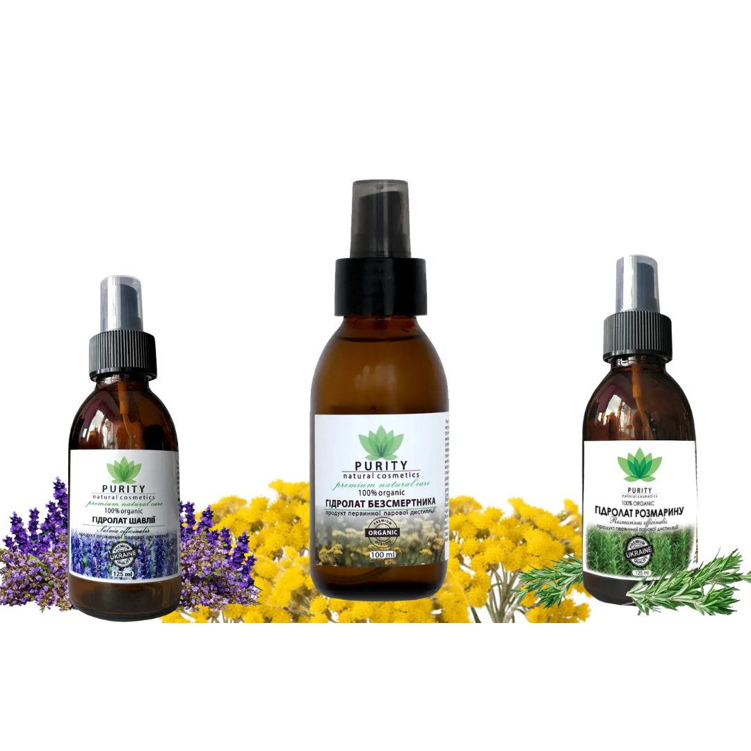 Набір гідролатів 3 х 125 мл. для волосся (Безсмертник, шавлія, розмарин), фото 1