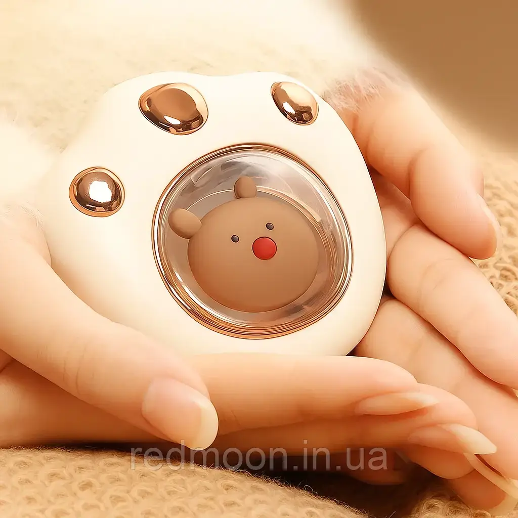 Електрична грілка для рук Котяча лапка, USB, Біла / Міні обігрівач для рук / Кишеньковий обігрівач / Електрогрілка, фото 1