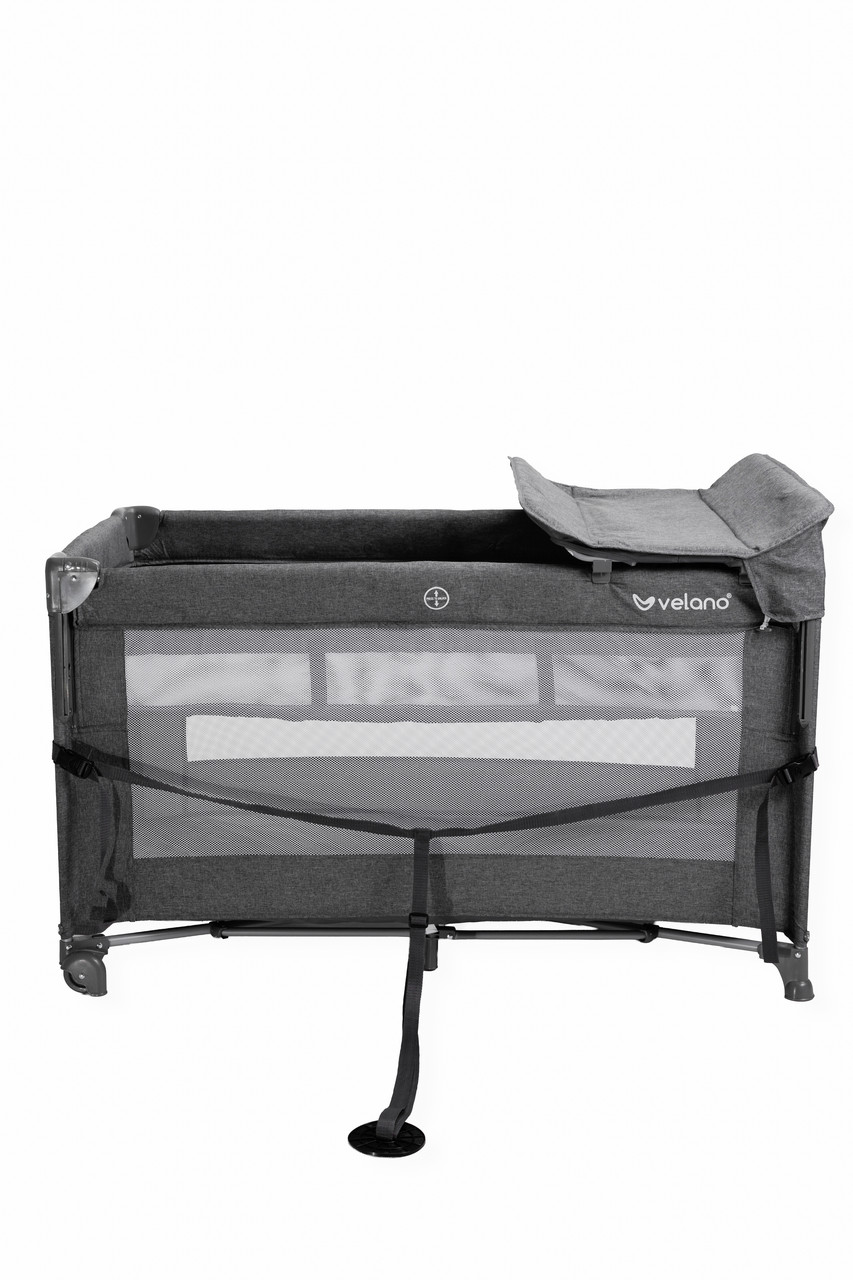 Ліжко-манеж дитяче з другим ярусом та пеленатором VELANO Tino, dark grey, фото 1