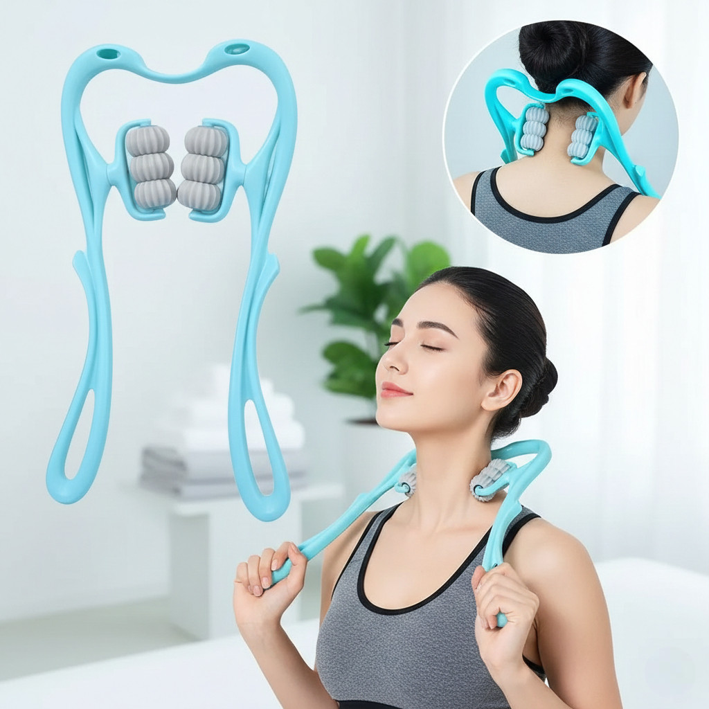 Ручний роликовий масажер для шиї Hexiang Neck Massager для зняття втоми і напруги з 6 кульками, фото 1
