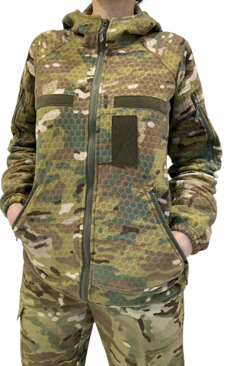 Жіноча флісова кофта Мультикам з капюшоном Гексагон (соти) . Висока якість!, фото 1