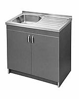 Тумба кухонна Антрацит з накладною мийкою 80×50 см 0,6 мм ліва чаша із сифоном