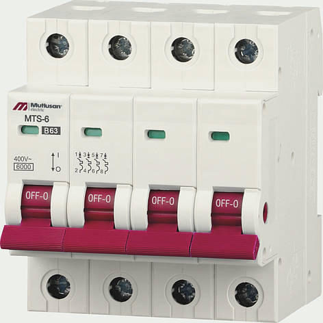 Авт. вімкач 6 кА, 4Р, 63А "С" MTS06, Mutlusan, фото 1