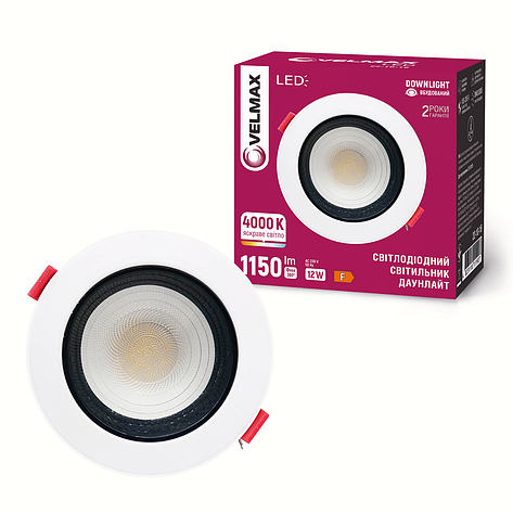 LED світильник VELMAX V-DR-WhBl, 12W, 4000K, білий/чорний, 230V, фото 1