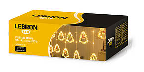 LED гірлянда LEBRON штора 2,7х0,54м, ялинка з іграшкою 145LED, жовта, IP20