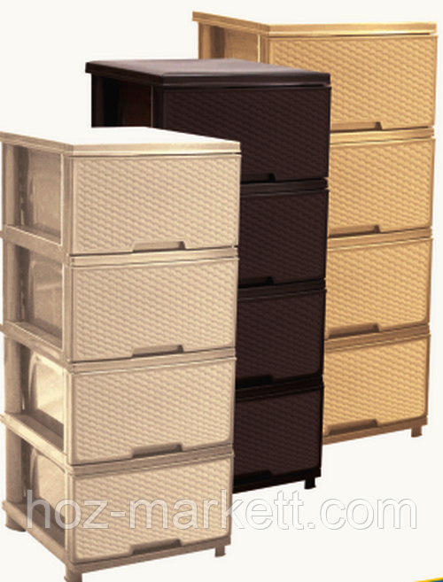 Комод пластиковий на 4 ящики ротанг, фото 1