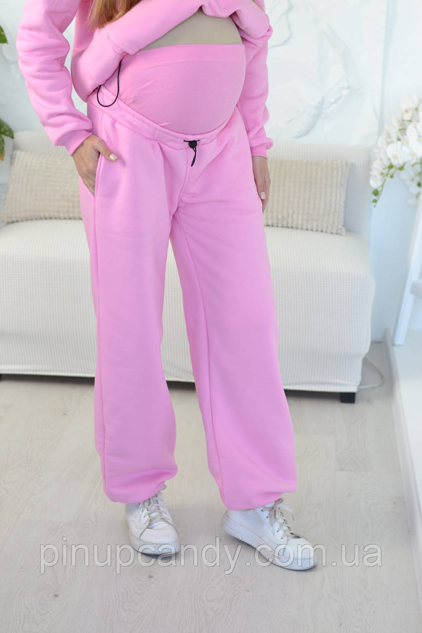 Утеплені штани палаццо на затяжках універсальні для вагітних і після (розміри: S-2XL) рожеві, фото 1